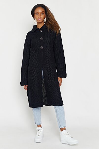 Hopoi Чорна міді-кардиган - дитячий комір і ґудзики