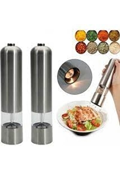 alpanya 1.kalite Çelik Pilli Işıklı Karabiber Tuz Öğütücü Değirmen Otomatik B...