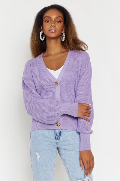 Hopoi Cardigan de damă liliac - cu nasturi și largi