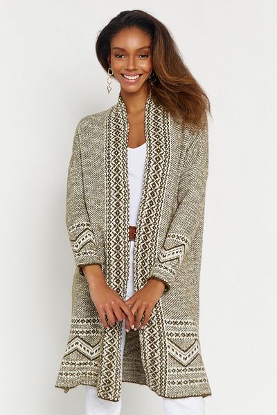 Hopoi Khaki Patterned Women's Cardigan
