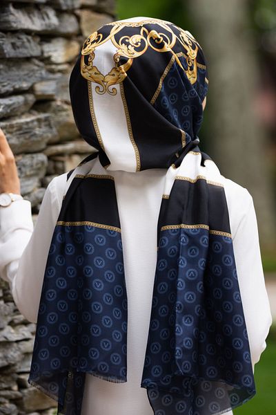 Vissona Γυναικείο Fresh Silk Shawl Navy Blue Gold