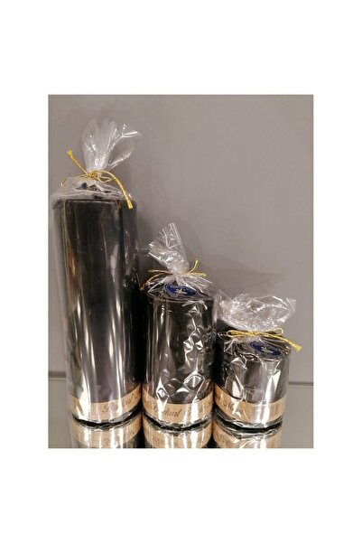 Bozkurt Mum 3'lü Set Kütük Silindir Siyah Mum 20 Cm X 7 Cm - 12 Cm X 7 Cm - 7...