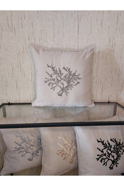 NAKIŞ HOME DESİGN غطاء وسادة مطرز باللون المرجاني مع أنابيب مطرزة