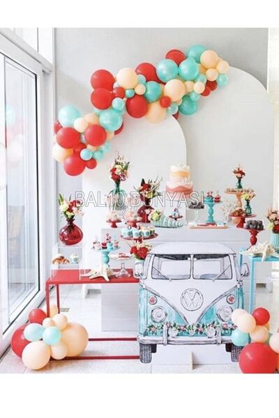 BEST PARTİ DOĞUM GÜNÜ PARTİ SÜSLERİ Red-tan-mint Green Color Balloon Chain 50...