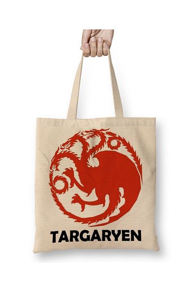 Baskı Dükkanı Geantă din pânză Targaryen Game Of Thrones cu mâner lung