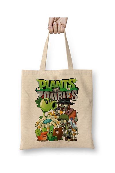 Baskı Dükkanı Geantă din pânză Plants Vs Zombies cu mâner lung