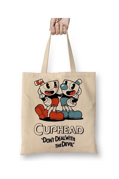 Baskı Dükkanı Geantă din pânză Cuphead 02 cu mâner lung