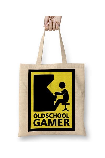 Baskı Dükkanı Oldschool Gamer υφασμάτινη τσάντα με μακριά λαβή