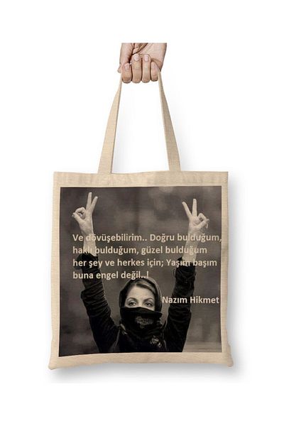 Baskı Dükkanı Nazım Hikmet Quote 010 Geantă din pânză cu mâner lung