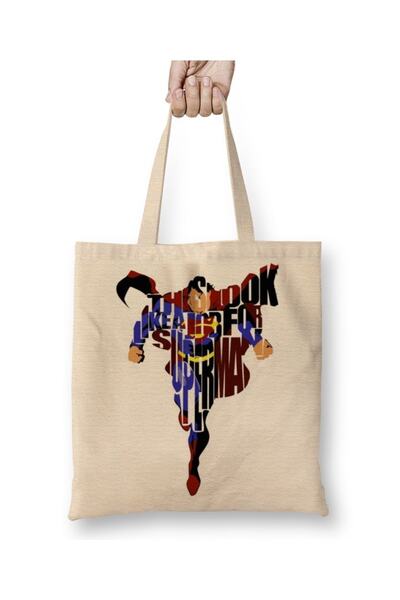 Baskı Dükkanı Υφασμάτινη τσάντα με τυπογραφικό σχέδιο Σούπερμαν και μακριά λαβή