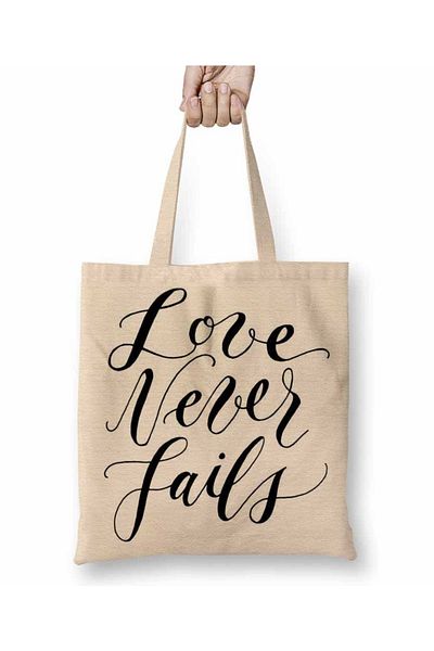 Baskı Dükkanı Love Never Fails 02 υφασμάτινη τσάντα με μακριά λαβή