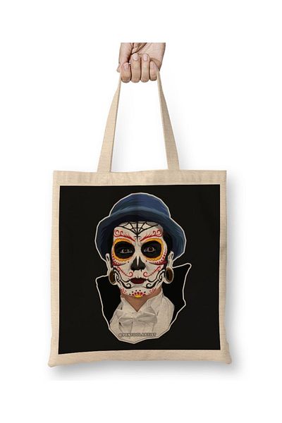 Baskı Dükkanı Dia De Los Muertos Day Of The Dead Vampire υφασμάτινη τσάντα με μακριά λαβή