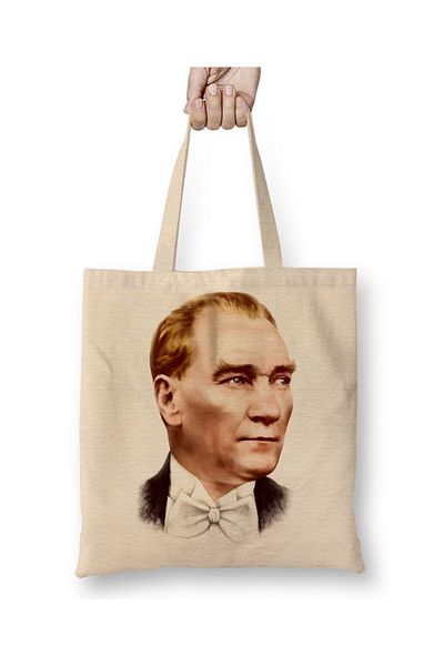 Baskı Dükkanı Mustafa Kemal Atatürk 02 Geantă din pânză cu mâner lung