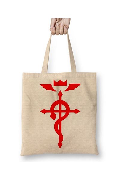 Baskı Dükkanı Geantă din pânză Full Metal Alchemist Flamel Symbol cu mâner lung