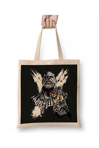 Baskı Dükkanı Thanos Infinity Gauntlet Avengers Infinity War υφασμάτινη τσάντα με μακριά λαβή
