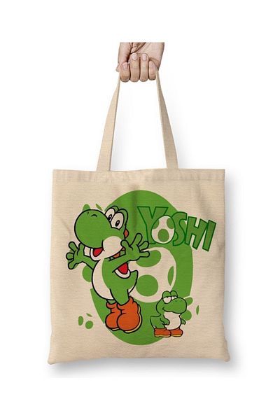 Baskı Dükkanı Geantă din pânză Mario și Yoshi cu mâner lung