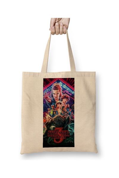 Baskı Dükkanı حقيبة قماش من Stranger Things ذات مقبض طويل