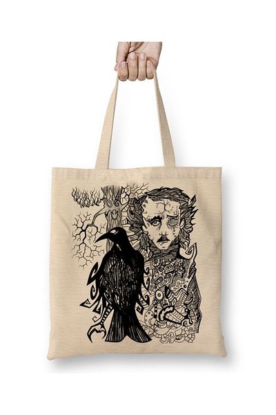 Baskı Dükkanı Geantă din pânză Edgar Allan Poe cu mâner lung