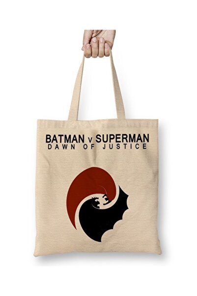 Baskı Dükkanı Τσάντα υφασμάτινη τύπου Batman και Superman με μακριά λαβή