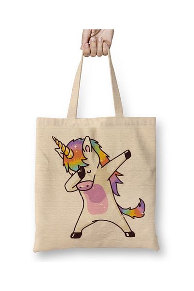 Baskı Dükkanı Geantă din pânză cu mâner lung cu model unicorn