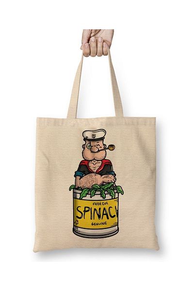 Baskı Dükkanı Popeye Spinach Popeye Pungă de pânză cu mâner lung