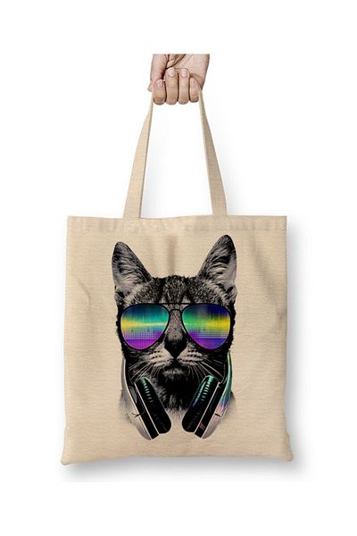 Baskı Dükkanı Cool DJ Cool Cat υφασμάτινη τσάντα με μακριά λαβή