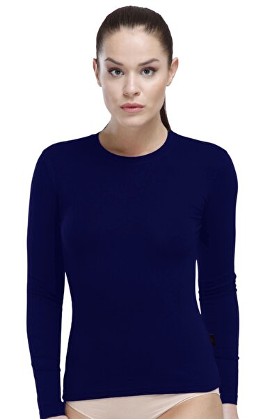 Malabadi Women's Long Sleeve Crew Neck Modal Body 182 |   Navy Blue