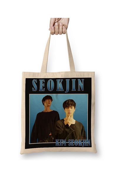 Baskı Dükkanı Geantă din pânză Kim Seokjin Vintage Bts cu mâner lung