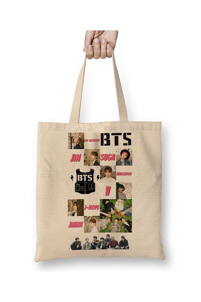 Baskı Dükkanı Geantă din pânză Bts Bangtan Boys Kpop cu mâner lung