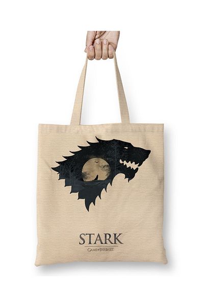 Baskı Dükkanı Το Game Of Thrones έρχεται το χειμώνα Stark υφασμάτινη τσάντα με μακριά λαβή
