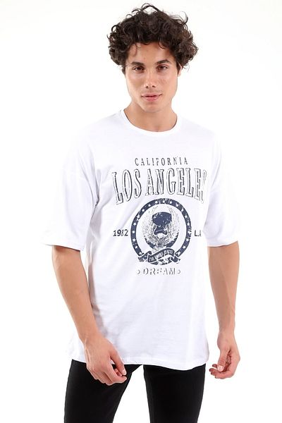 Mad&Calf Unisex Oversize Λος Άντζελες εμπριμέ λευκό μπλουζάκι