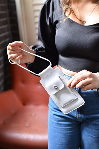 DK LEATHER Γυναικεία λευκή θήκη για τσάντα ώμου Μικρή θήκη για τσάντα τηλεφώνου / Τσάντα περιπάτου συμβατή με όλα τα τηλέφωνα