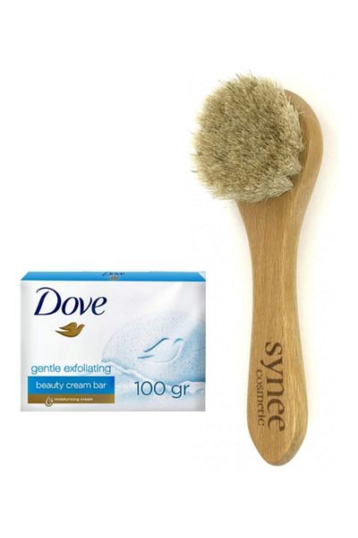 Dove Beauty Cream Bar Gentle Exfoliating Soap 100 gr Synee Natural Horsehair Brush