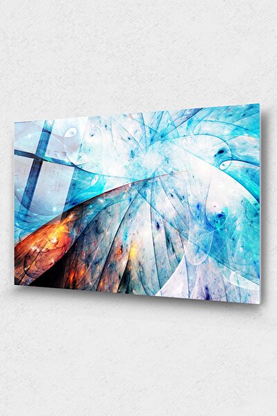 Assos Design Plavo-narandžasta apstraktna staklena slika, moderna zidna dekor...