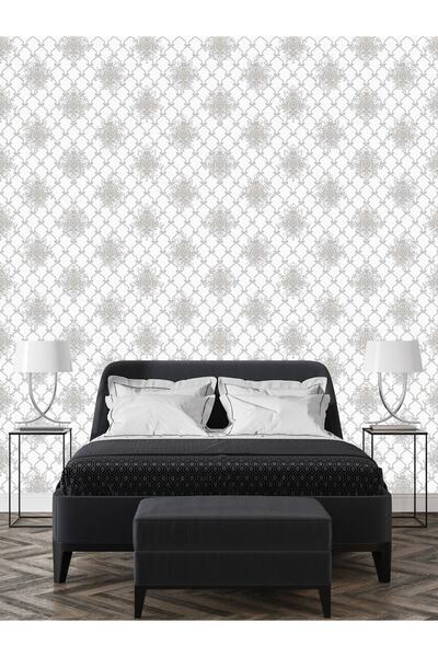 Oskar Küçük Damaks Desenli Gümüş Detaylı Yeni Klasik Duvar Kağıdı(5m2)