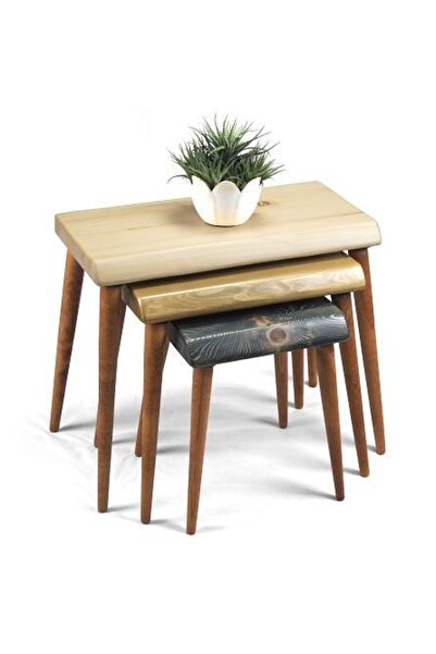 Mobenta Doğal Ağaç Masif Kütük 3’lü Zigon Sehpa