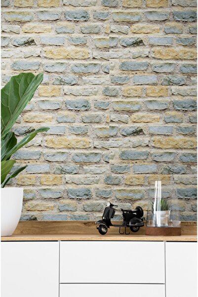 FNC CONCEPT Taş Tuğla Desenli Duvar Kağıdı Krem