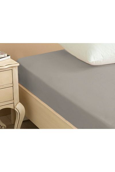English Home Super King Flat Cotton Sheet with Elastic - 200x200 Cm Pebble
