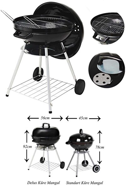 Binbirreyon Delux Büyük Boy Kömürlü Küre Mangal Kapaklı Tekerlekli Mangal 56cm Af030