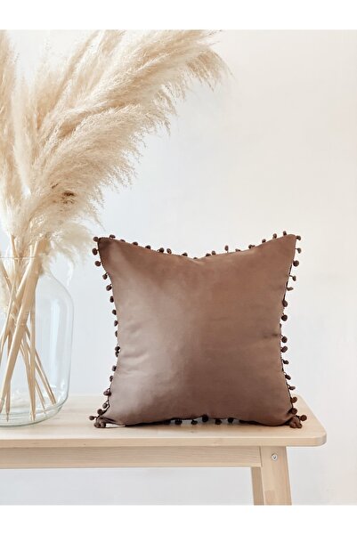 Hestia Home Mini Ponponlu Yastık Kılıfı Kırlent Kılıfı Kahverengi