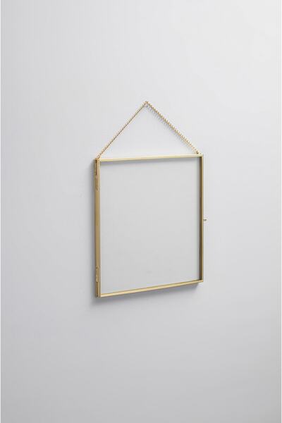El Crea Designs 20x20cm Pirinç Gold Dikey Yatay Duvar Askılı Zincirli Cam Resim Fotoğraf Çerçevesi Iskandinav Dekor
