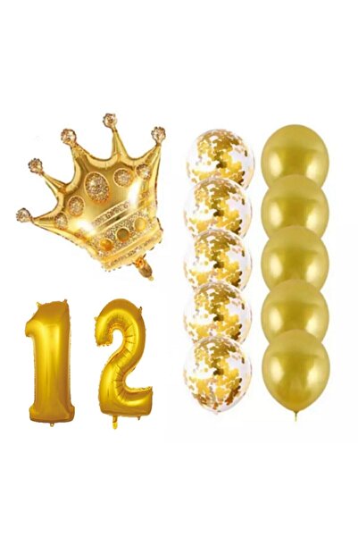 BEST PARTİ DOĞUM GÜNÜ PARTİ SÜSLERİ مجموعة بالونات شفافة متوجة للملك يبلغ من العمر 12 عامًا مع قصاصات ذهبية