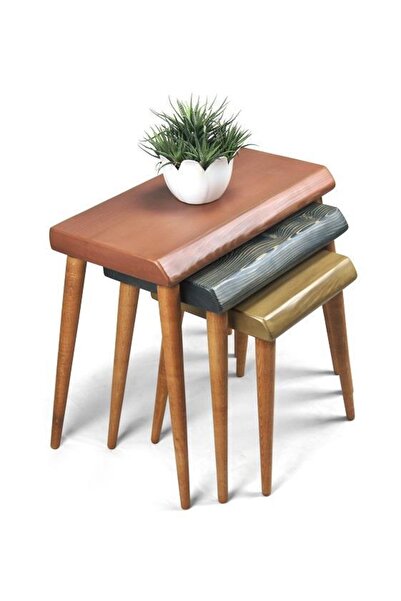 Mobenta Doğal Ağaç Masif Kütük 3’lü Zigon Sehpa