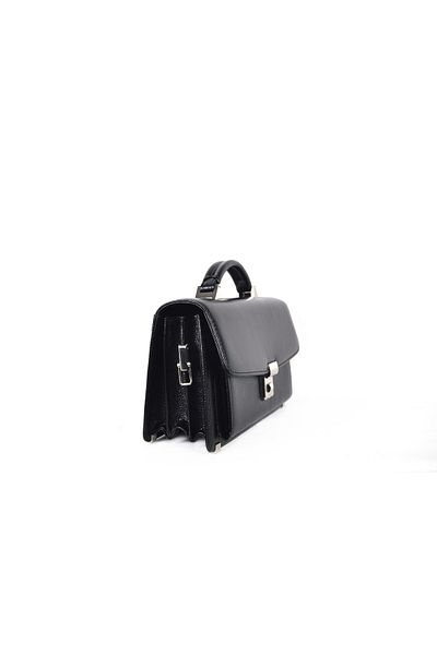 Eminsa Men's Encrypted Black Genuine Leather Handbag
