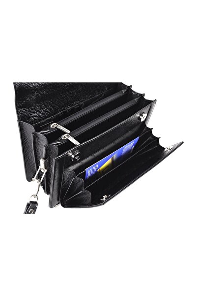 Eminsa Men's Encrypted Black Genuine Leather Handbag