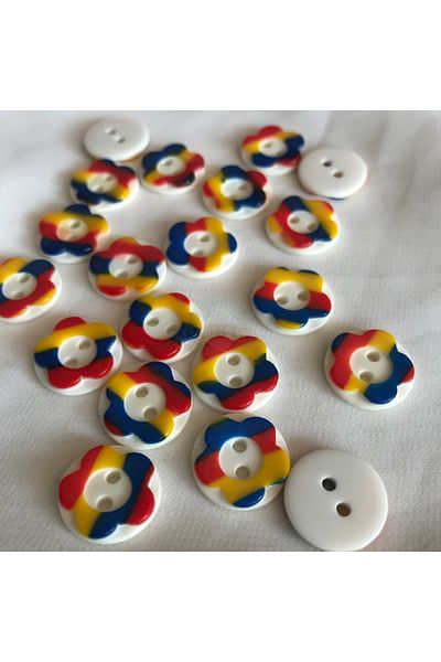 Bukle İplik Round Button with Colorful Flower Detail in 24 Sizes (50 Pieces)