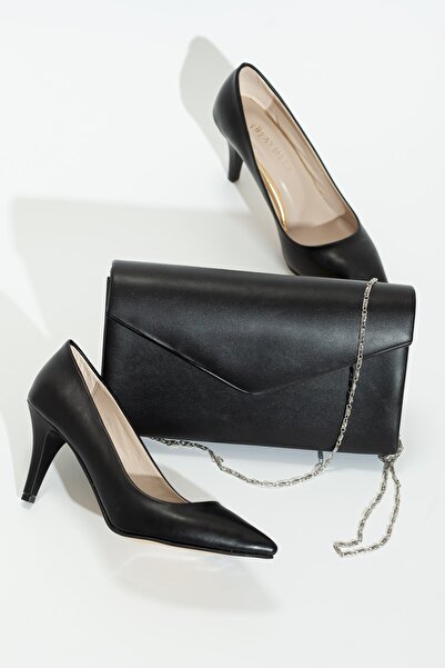 GULT Дамски комплект обувки на висок ток 7 см и чанта, черен цвят