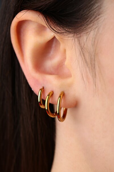 Vilma Aksesuar Cerrahi Çelik Halka Küpe 3 Adet Gold Renk