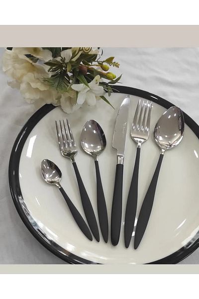 BRONDOFF Carmen Black Steel Single Fork Spoon Knife Set