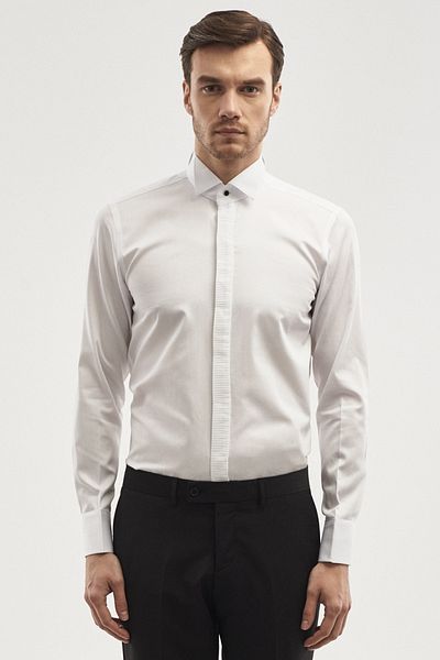 ALTINYILDIZ CLASSICS Weißes, weißes, maßgeschneidertes Slim-Fit-Slim-Fit-Hemd für Herren mit Stehkragen